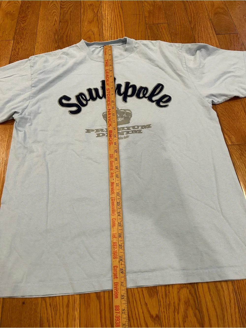 Vintage Southpole Shirt Mens Light Blue Premium Denim Graphic Logo Short Sleeve